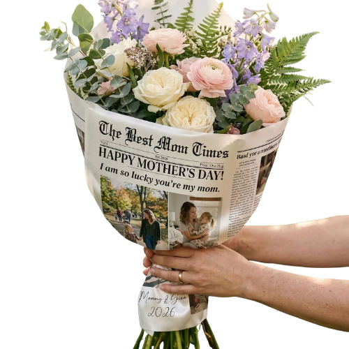 Etsy Personalized Mom Times bouquet wrap newspaper