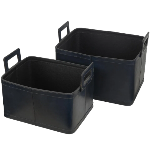 Navy Leather Storage Basket – set of 2