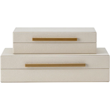 Set of 2 Beige Shagreen Decorative Storage Boxes Wayfair