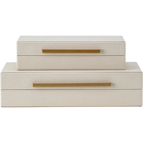 Set of 2 Beige Shagreen Decorative Storage Boxes