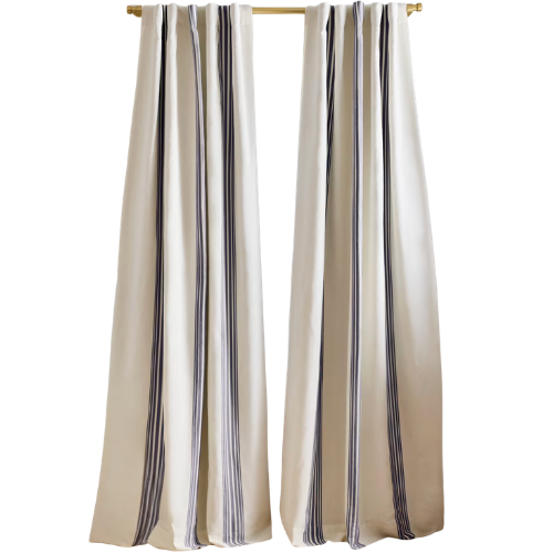 Quince Coastal Stripe Linen/Cotton Blackout Curtain in Ivory/Navy