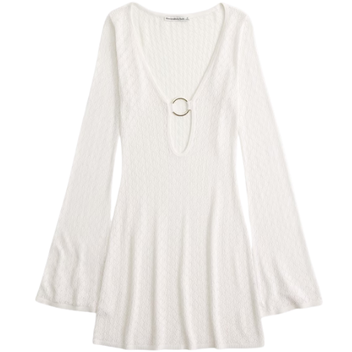 Crochet-Style Plunge Mini Dress Coverup Abercrombie & Fitch