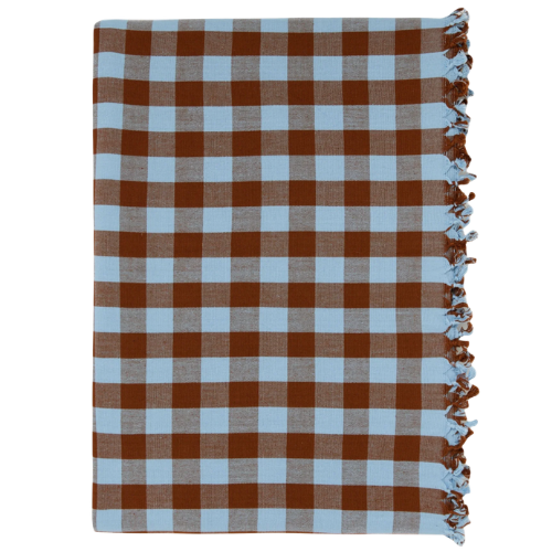 Bonjour Fete Candy Gingham Tablecloth blue brown