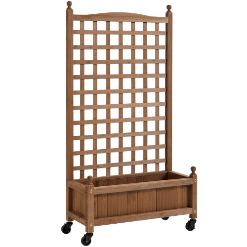 Allistir 50" H Wood Planter Box with Trellis and Wheels wayfair