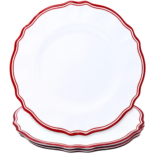 The Company Store Maison Melamine Dinner Plates, Set of 4 - White/Red