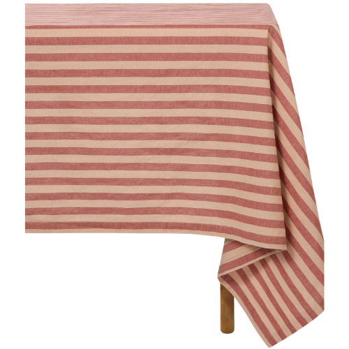 Sandstone Red Pembroke Stripe Linen Blend Tablecloth Piglet in Bed