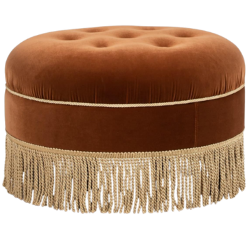 Yolanda 24″ Round Upholstered Accent Ottoman, Burnt Orange
