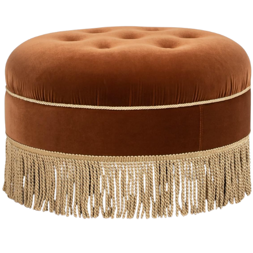 Yolanda 24" round storage ottoman with fringe, wayfair