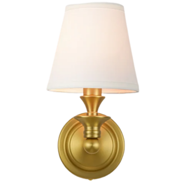 Rennnsan 1-Light Farmhouse Black/Gold Iron Wall Sconce with White Fabric Shade