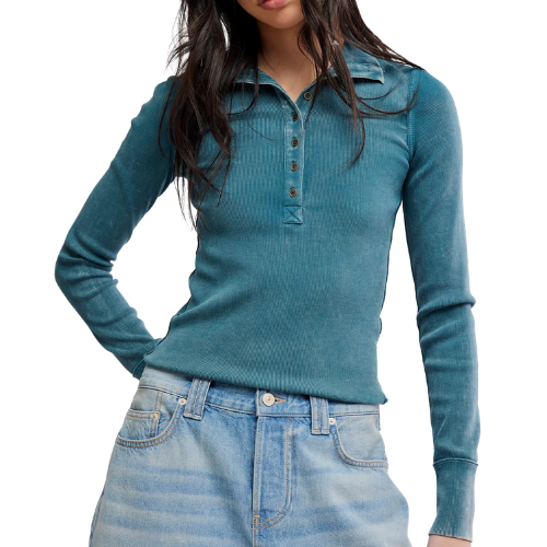 Lake Stand Collar Stretch Cotton Rib Henley
