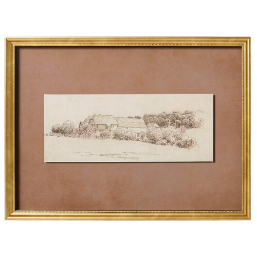 12″x16″ Sketched Landscape in Brass Frame Wall Art