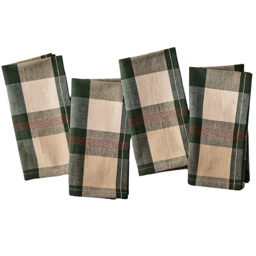 Set of 4 Cloth Napkins Toffee/Green Plaid